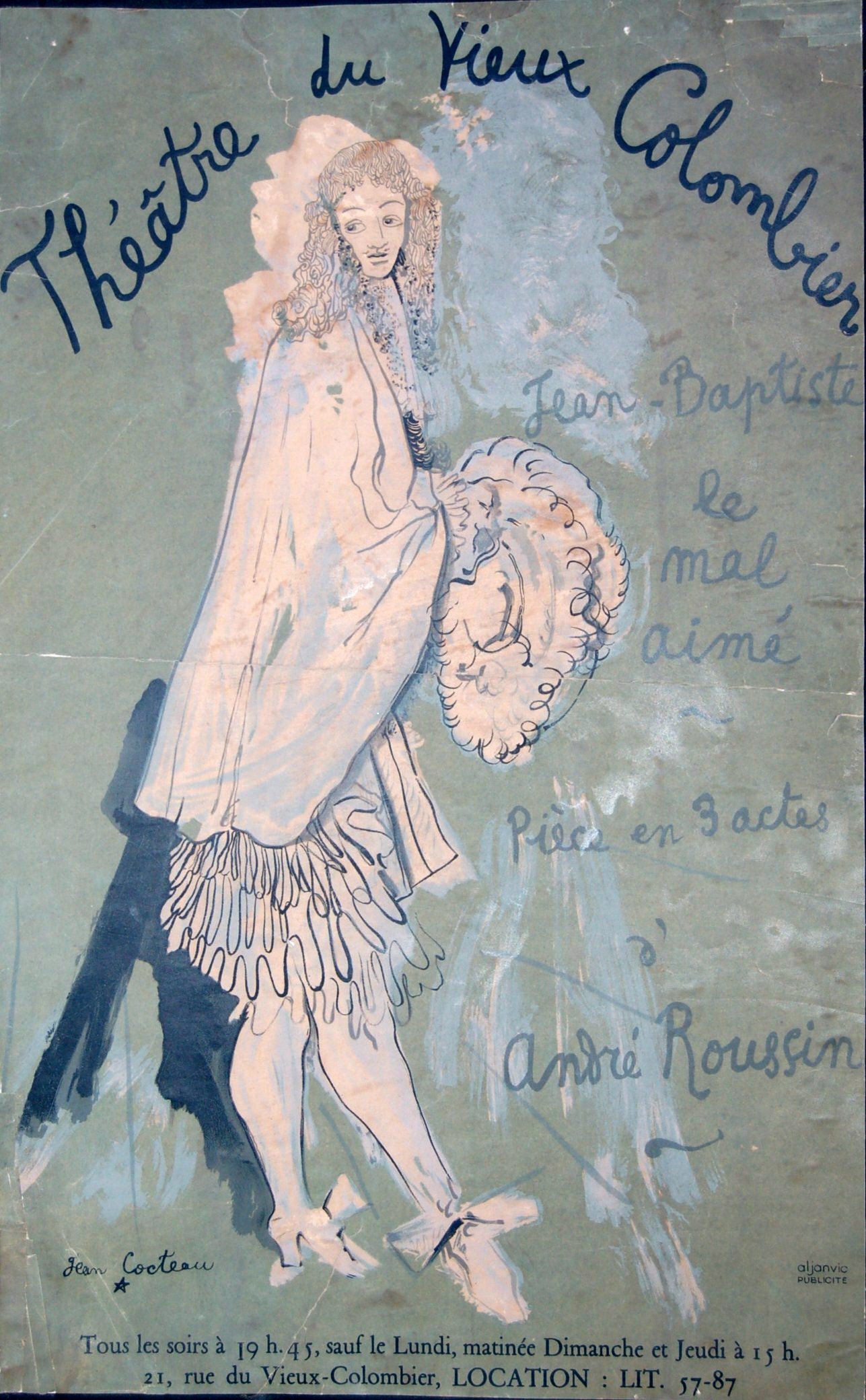 JEAN COCTEAU (1889-1963) Affiche Théâtre du Vieux Colombier