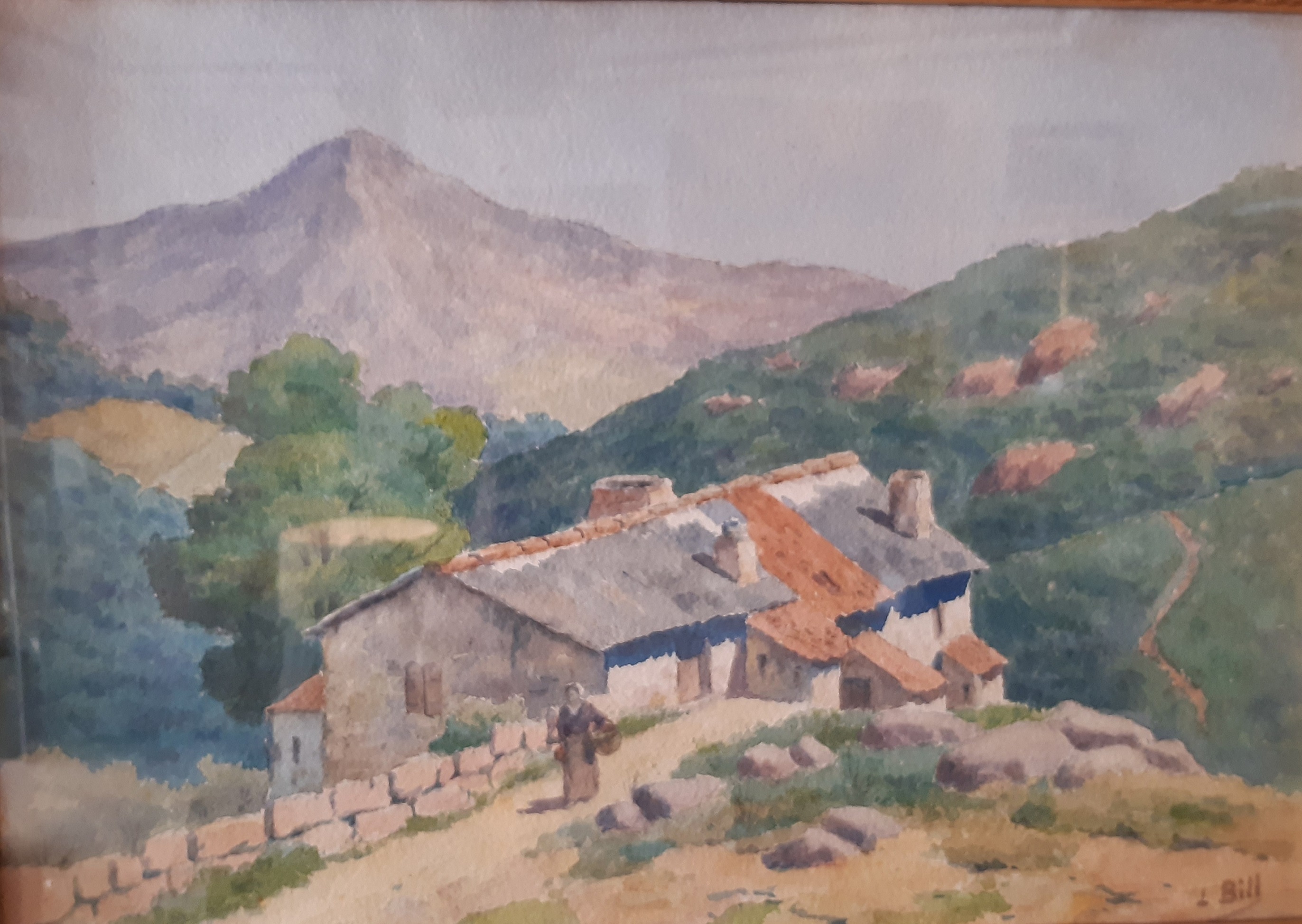 LINA BILL (1855-1936) aquarelle paysage animée
