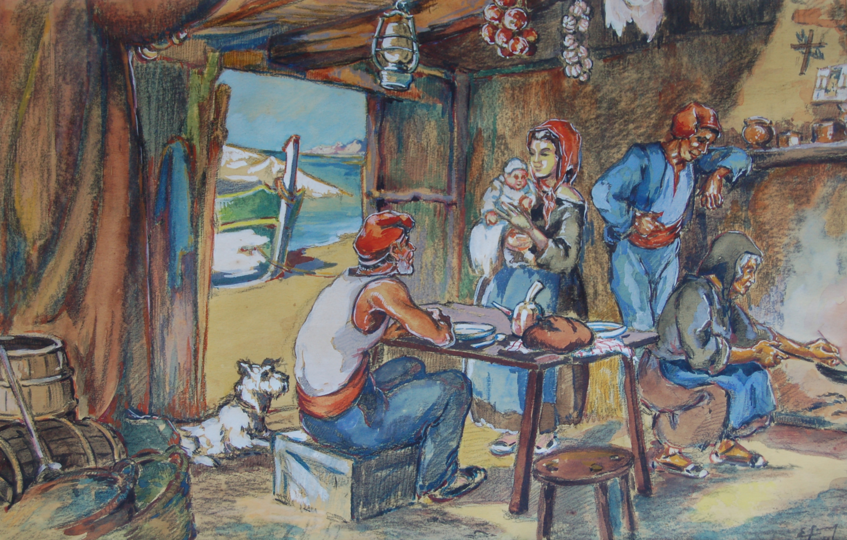 Etienne GONY (1911-1975) La cabane du pêcheur 1948