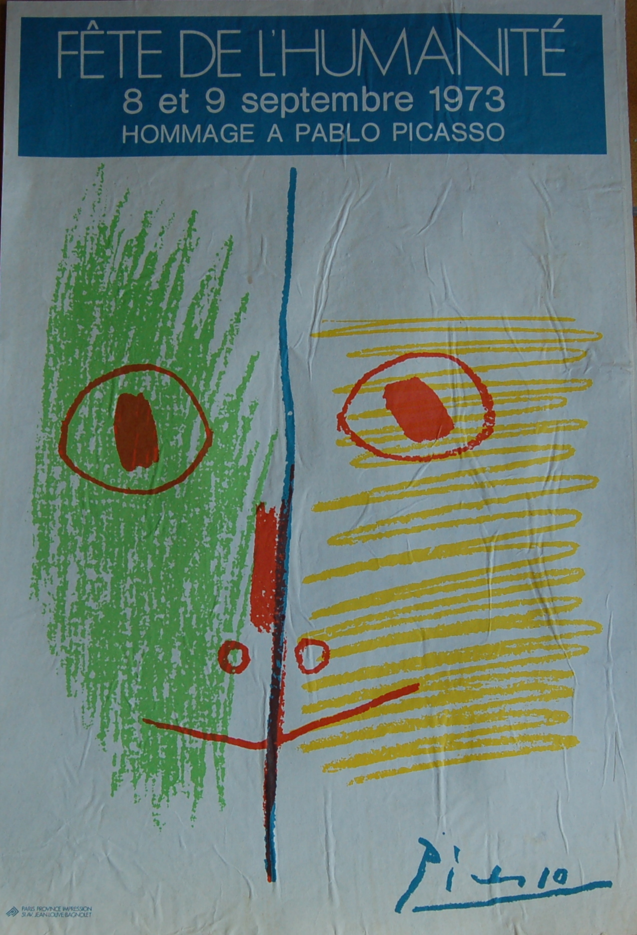 Affiche Picasso fête de l'humanité hommage à Pablo Picasso 1973