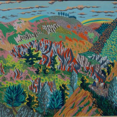 René PERROT (1912-1979) gouache paysage animé